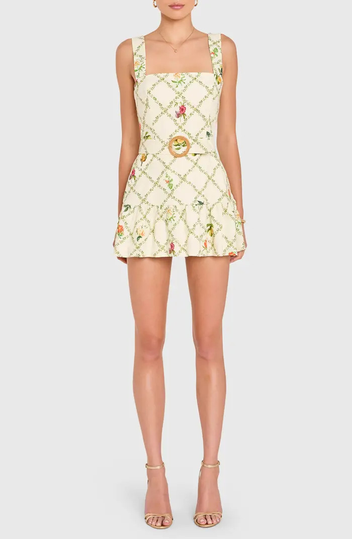 Amanda Uprichard Lena Floral Print Belted Linen Blend Romper | Nordstrom | Nordstrom