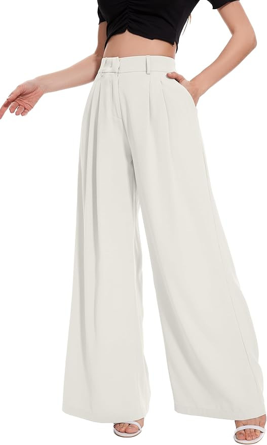 FUNYYZO Women Palazzo Pants High Elastic Waisted Business Work Long Trousers Wide Leg Loose Casua... | Amazon (US)