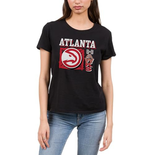 Atlanta Hawks Scribble Square - NBA Womens Short Sleeve Fan T-Shirt Black | Amazon (US)