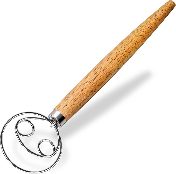 Maxjoy Danish Dough Whisk Wooden Bread Whisk with Stainless Steel Dough Hook - Traditional Dutch ... | Amazon (US)