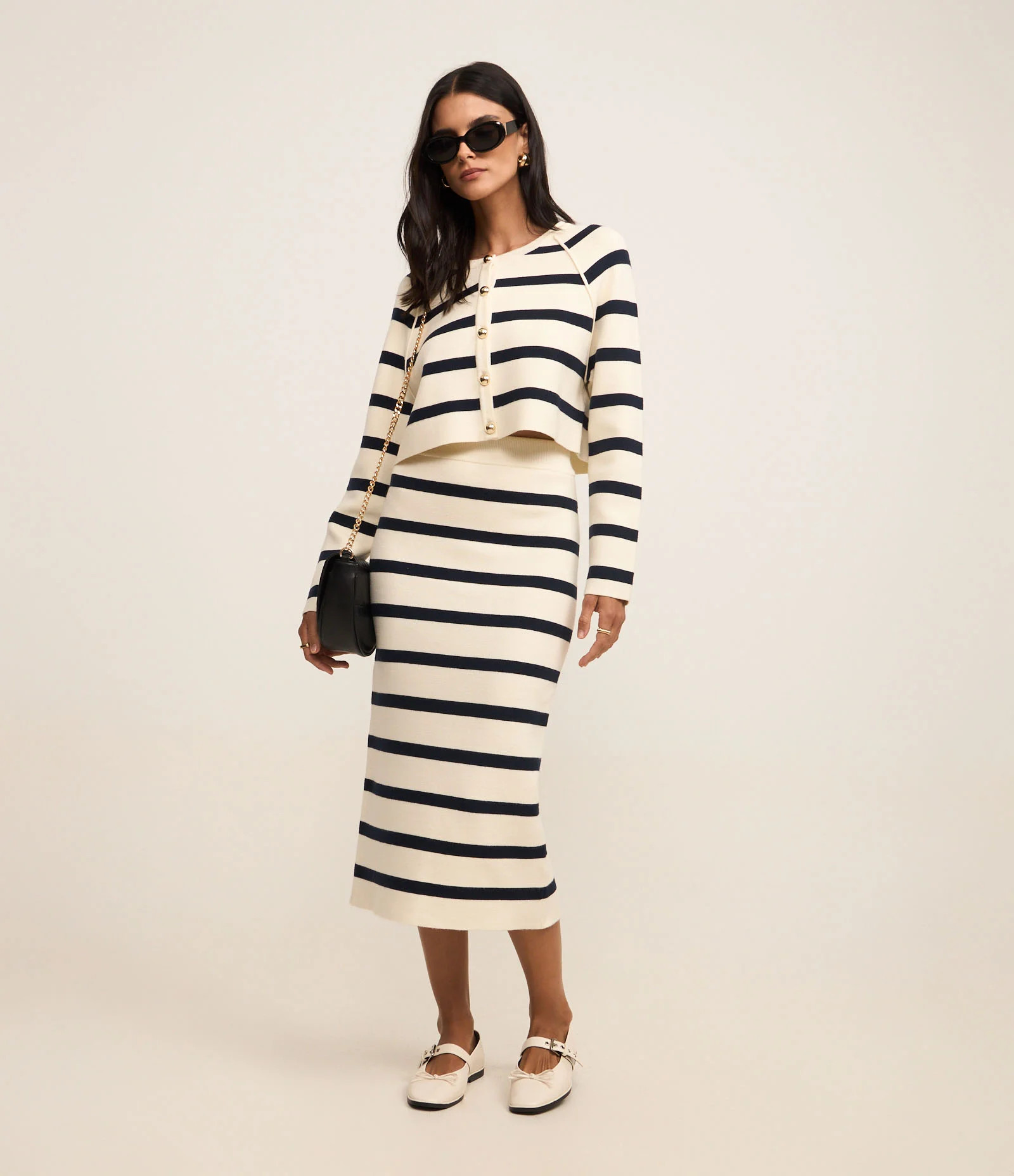 Cardigan em Tricô com Botões Metalizados e Estampa Listrada Branco/ Azul - Lojas Renner | Renner (BR)