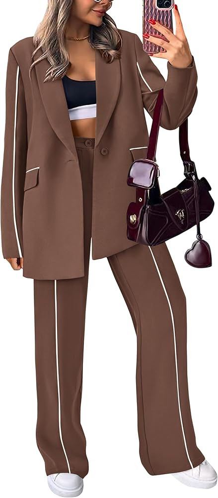 PRETTYGARDEN Women's Fall 2 Piece Blazer Outfits Business Casual Oversized Jacket Wide Leg Work P... | Amazon (US)