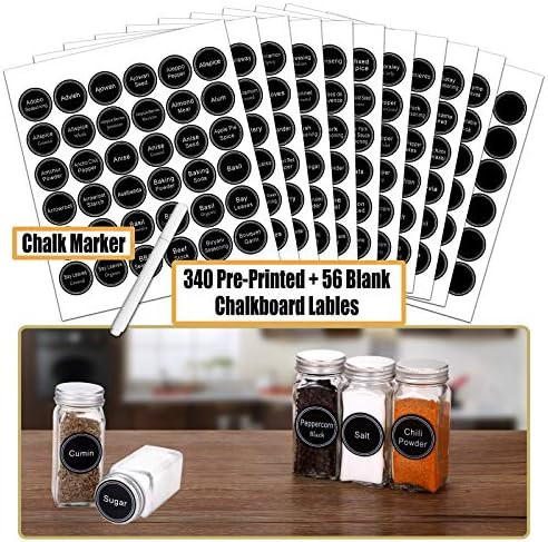 SWOMMOLY 36 Glass Spice Jars with 713 Spice Labels, Chalk Marker and Funnel Complete Set. 36 Squa... | Amazon (US)