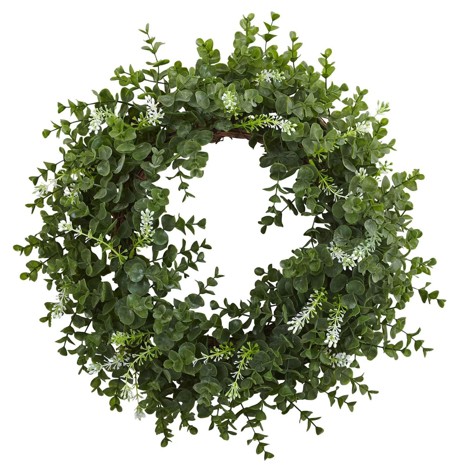 Nearly Natural 18 in. Eucalyptus Double Ring Wreath with Twig Base | Walmart (US)