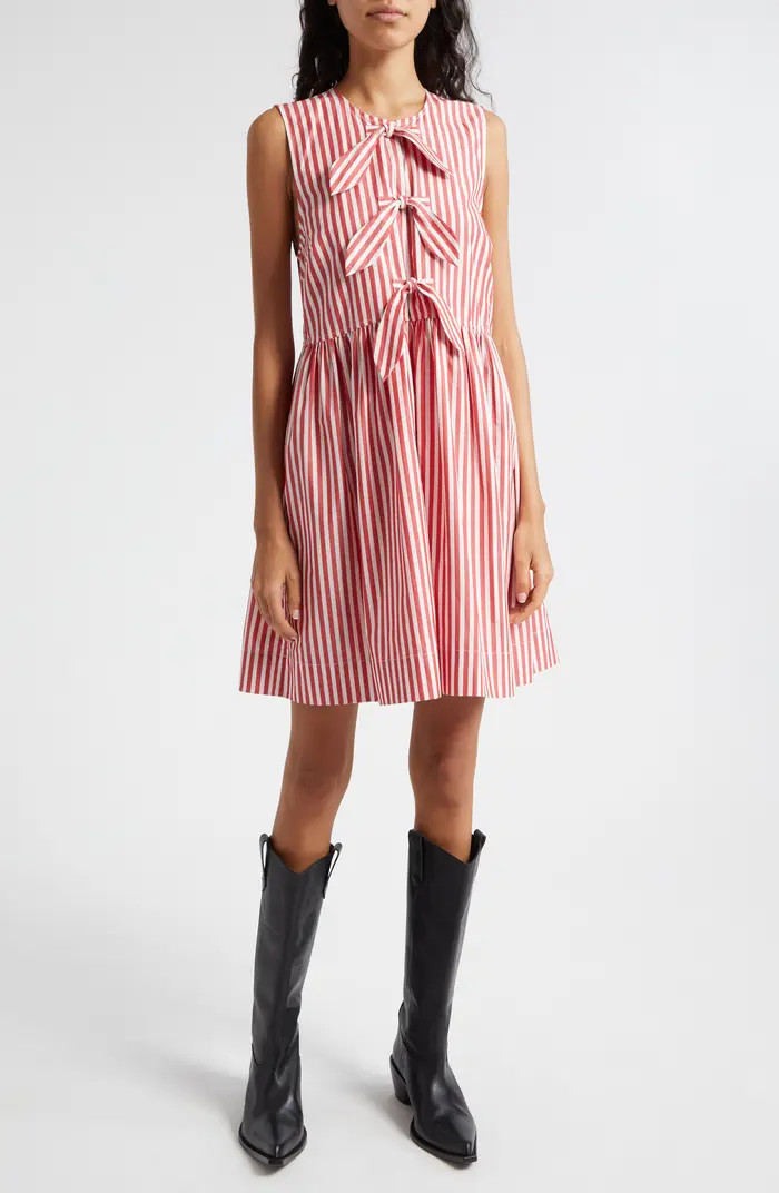 Ganni Stripe Bow Tie Sleeveless Organic Cotton Dress | Nordstrom | Nordstrom