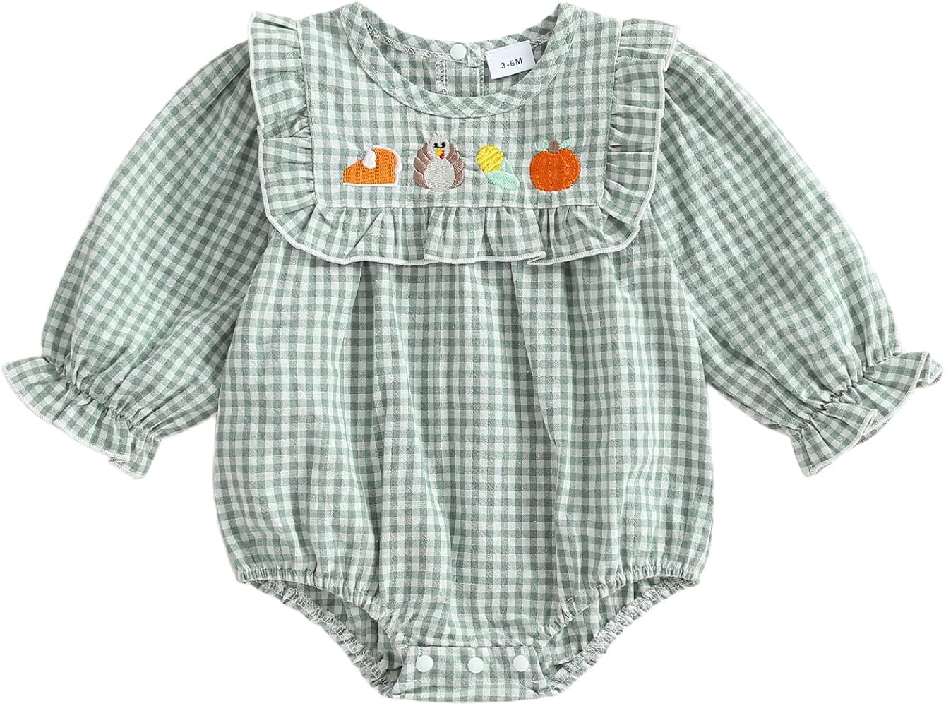 Baby Girl Thanksgiving Outfit - Turkey Embroidered Long Sleeve Plaid Bubble Romper - Cute Infant ... | Amazon (US)
