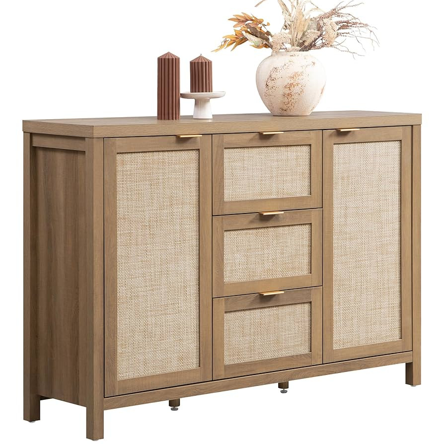 SICOTAS Rattan Sideboard Buffet Cabinet with Storage - 52" Larger Farmhouse Credenza Storage Coff... | Amazon (US)