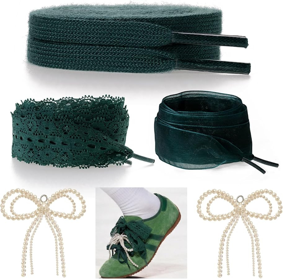 White Ribbon Shoe Laces Women Lace Shoelaces Pearl Shoe Charms for Sneakers Jewelry | Amazon (US)