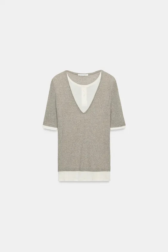 Henley top featuring elbow-length sleeves and a double-layer effect. | Zara UK