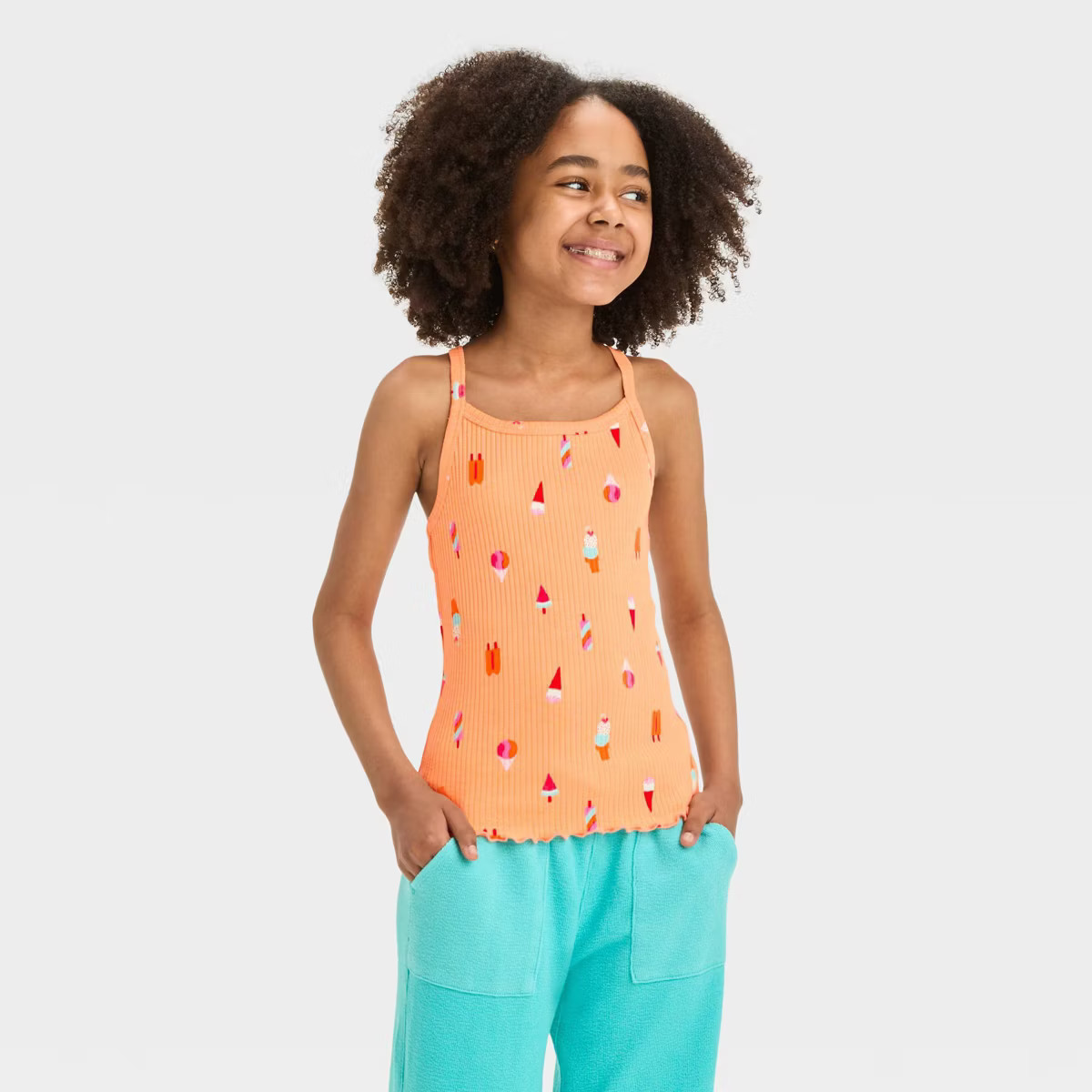 Girls' Ice Cream Ribbed Tank Top - Cat & Jack™ Peach Orange S | Target
