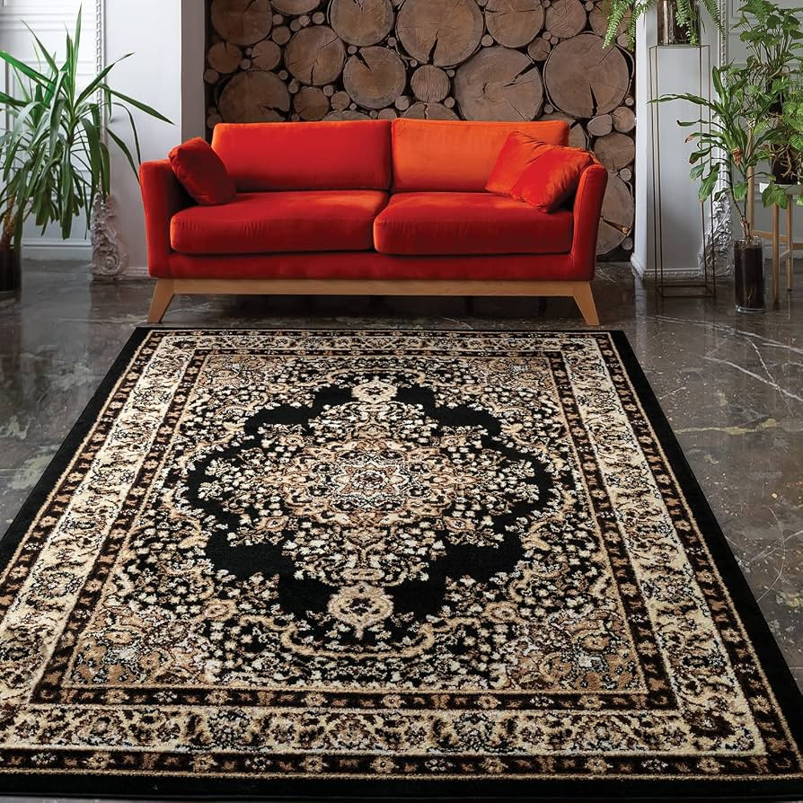 Antep Rugs Oriental 8x10 Traditional Medallion Indoor Area Rug Siesta (Black Beige, 7'10" x 10') | Amazon (US)