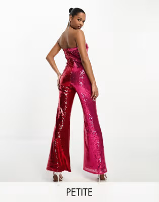 Jaded Rose Petite bandeau embellished jumpsuit in red and pink | ASOS (Global)