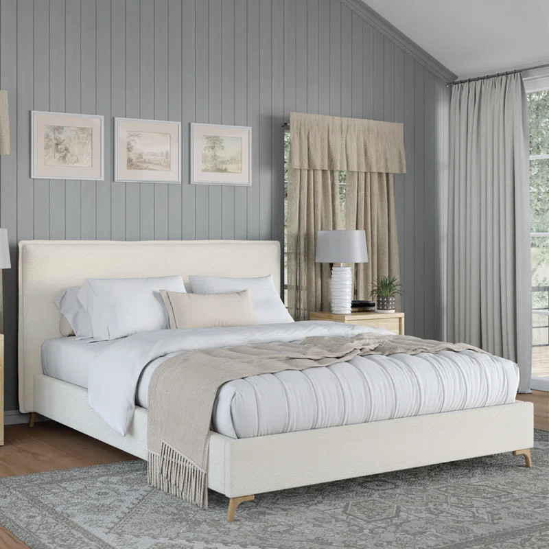 Pelham Flange Edge Cream Boucle Bed Frame | Wayfair North America