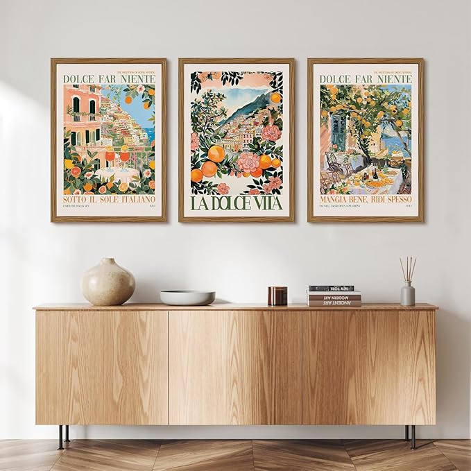 Italy Amalfi Coast Wall Art Decor Vintage Italian City Canvas Painting Tuscan Italy Travel Landsc... | Amazon (US)