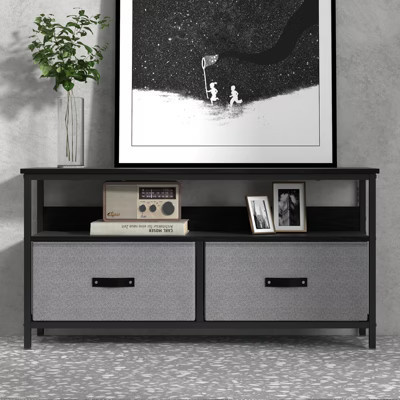 55 Inch TV Console Table with 3 Tier Storage Shelves, Entertainment Center TV Console Table with 2-Drawers black | Target