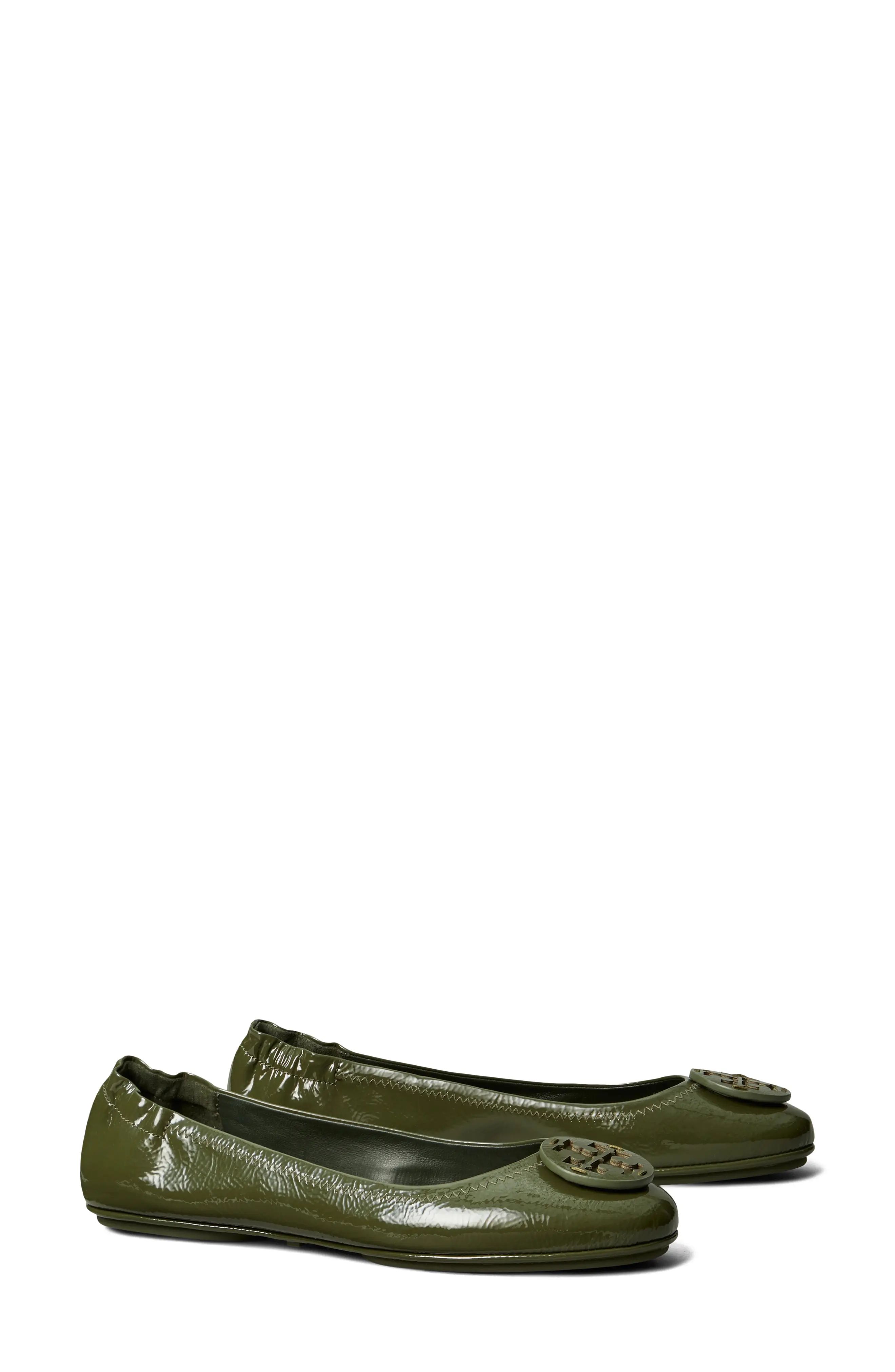 Tory Burch Minnie Travel Ballet Flat, Size 7 in Militare Green at Nordstrom | Nordstrom