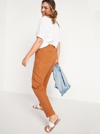 High-Waisted Linen-Blend Straight Cropped Pants for Women | Old Navy (US)