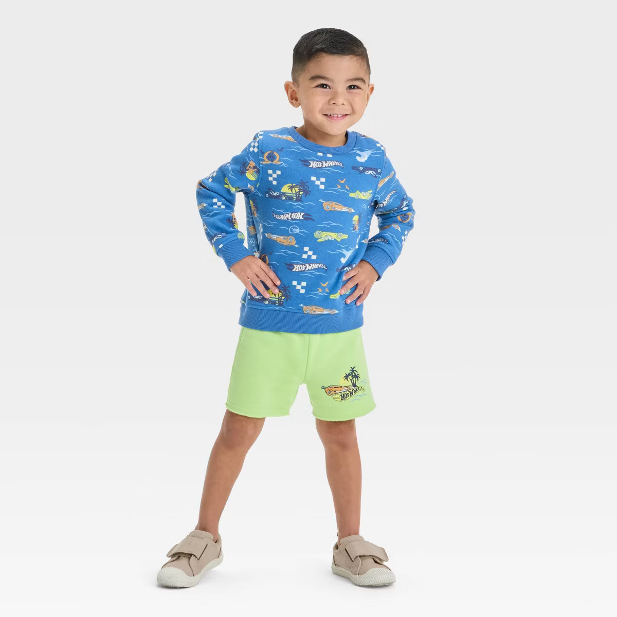 Toddler Boys' 2pc Hot Wheels Fleece Pullover Top & Shorts Set - Blue | Target