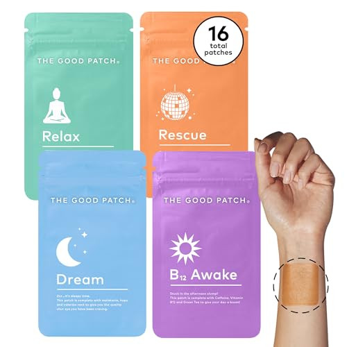 The Good Patch Vital Natural Patches Mixed Bundle with B12 Patches Awake to Help Promote Energy, Dream to Support Sleep, Rescue to Bounce Back, Relax to Unwind, Plant Powered (16 Total Patches) | Amazon (US)