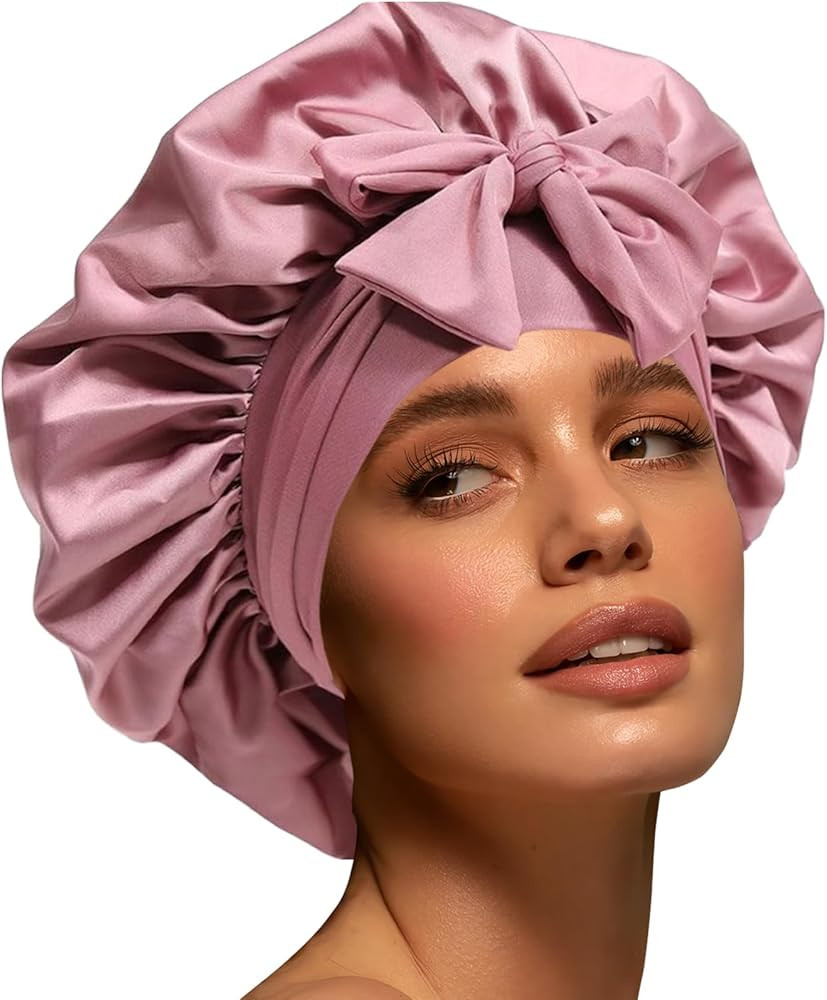 Amazon.com: Silk Bonnet for Women, Satin Bonnet for Sleeping, Large Sleep Cap with Elastic Tie Ba... | Amazon (US)