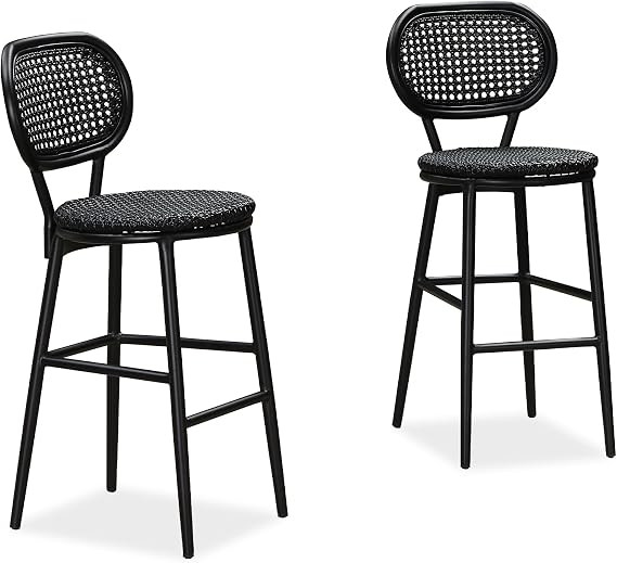 PURPLE LEAF Bar Stools Set of 2 Patio Rattan Counter Height Barstools Modern Aluminum Stools with... | Amazon (US)