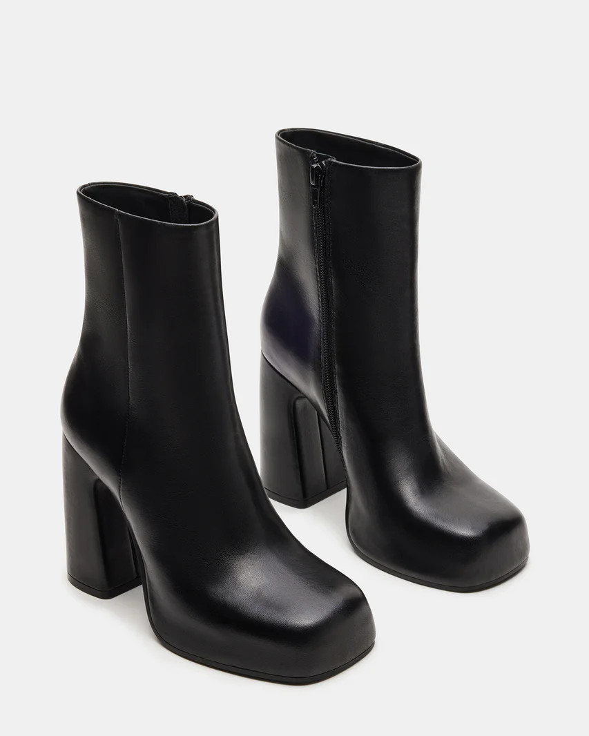 CAMI Black Leather Square Toe Ankle Boot | Women's Booties | Steve Madden (US)