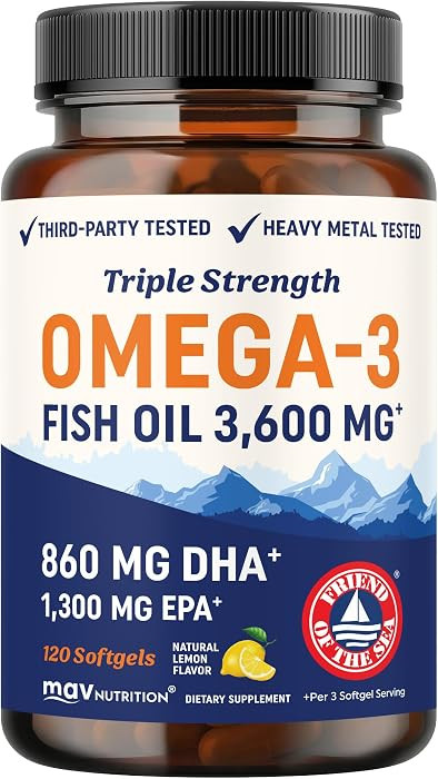 Triple Strength DHA Omega-3 Fish Oil 3600 mg | Over 2100mg Omega-3 Fatty Acids with 860 mg of DHA... | Amazon (US)