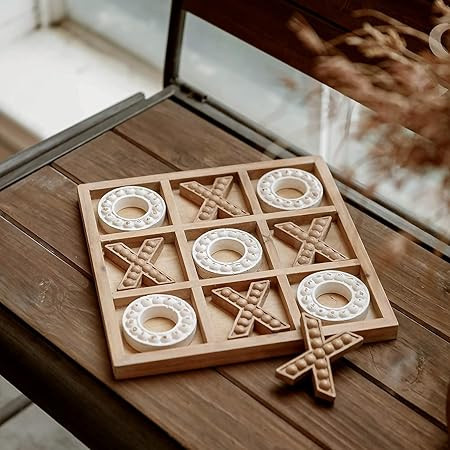 NIKKY HOME Tic Tac Toe Game Coffee Table Decor, 10.6 Inch Rustic Wooden Board, Wood & White | Amazon (US)