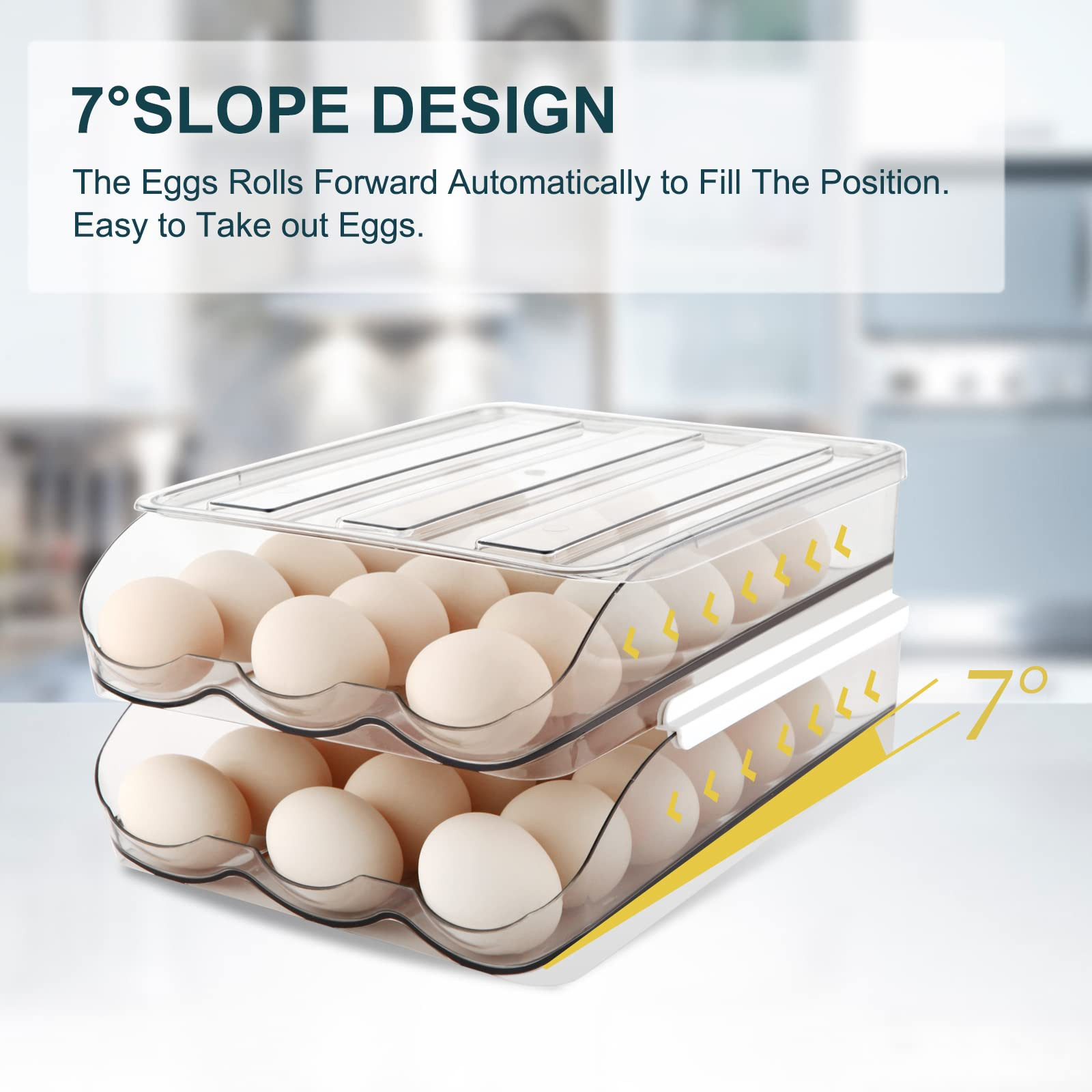 Egg Holder , Automatically Rolling Egg Storage Container for Refrigerator,Large Capacity Organize... | Amazon (US)
