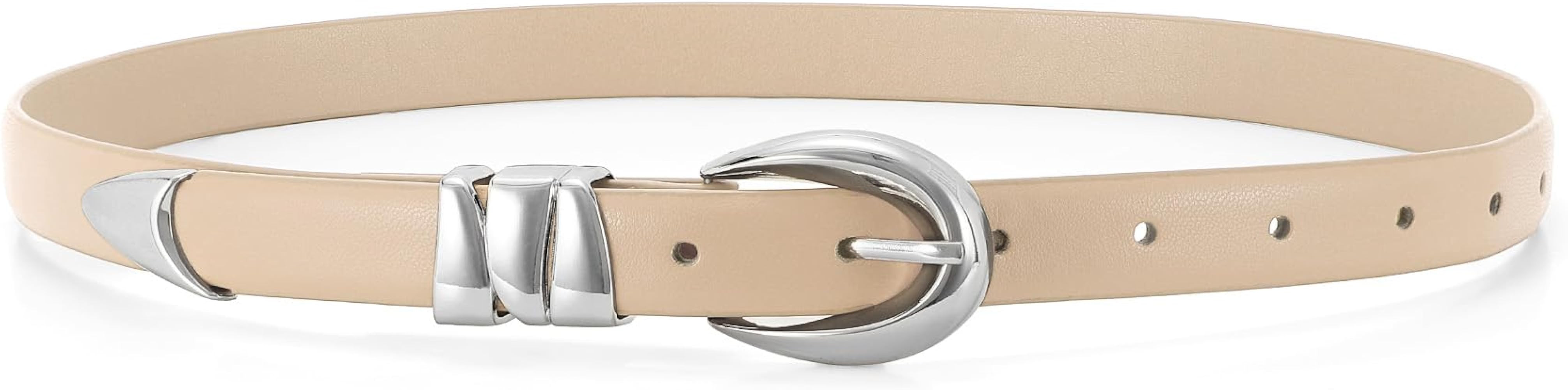 WHIPPY Women Skinny Leather Belt for Jeans Pants Dresses Ladies Fashion Waist Belt with Shiny Gol... | Amazon (US)