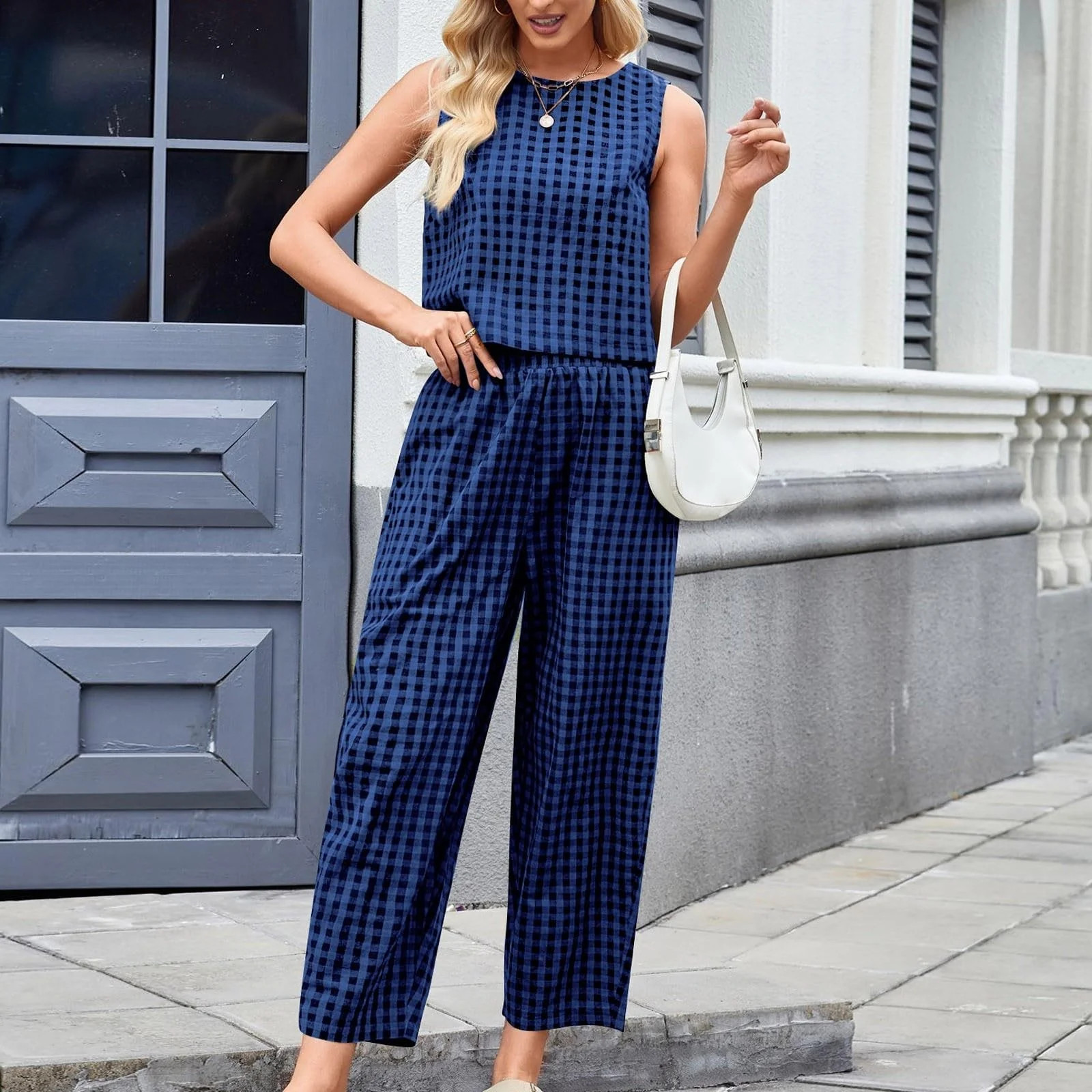 Lxkfashion Sale Pajamas for Women Set Blue Striped 2 Piece Pants Sets for Women Y2K Gingham Outfi... | Walmart (US)