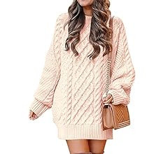 ANRABESS Women 2023 Fall Crewneck Long Sleeve Oversized Cable Knit Chunky Pullover Short Sweater ... | Amazon (US)