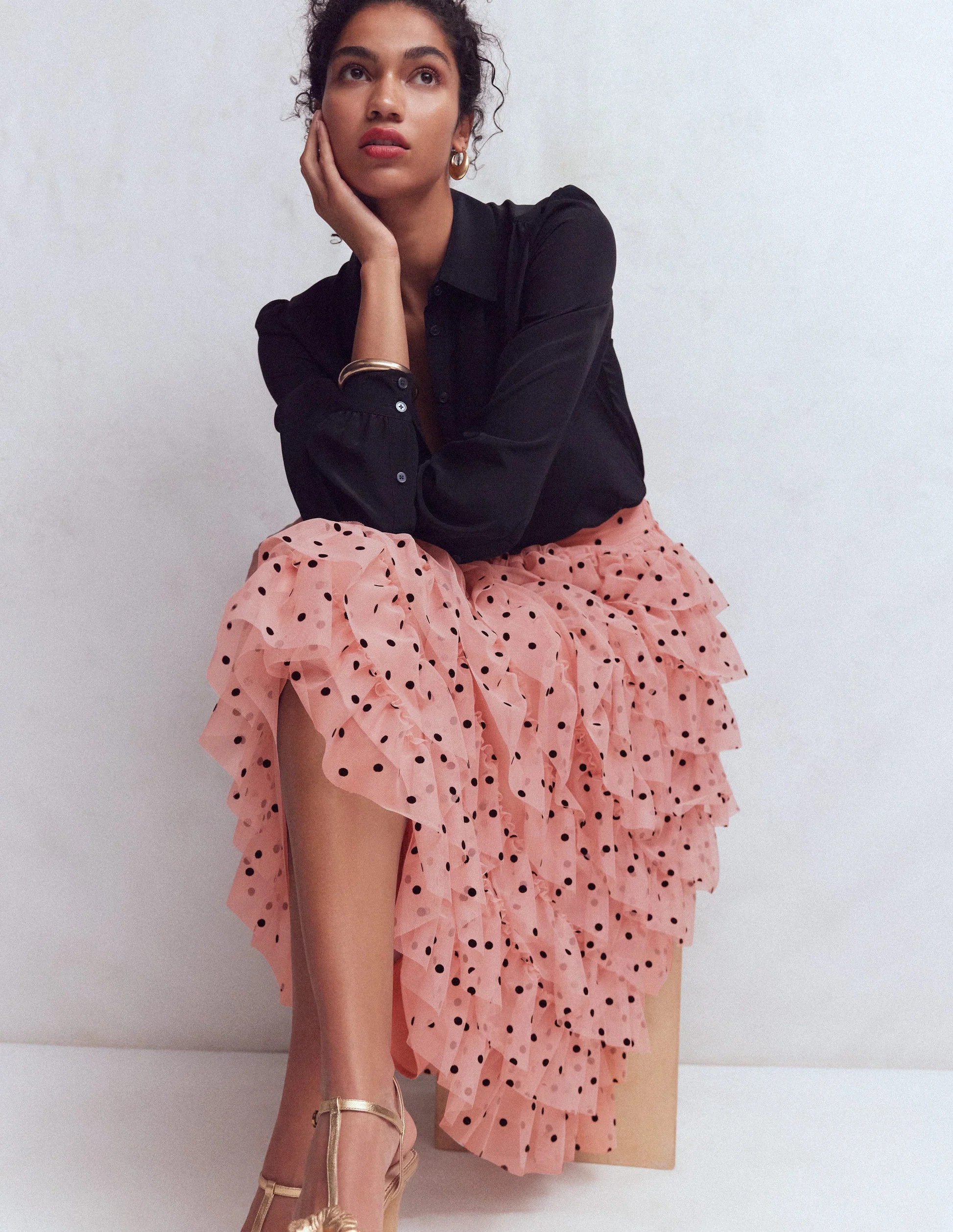 Tulle Tiered Skirt-Pink Painted Dot | Boden UK