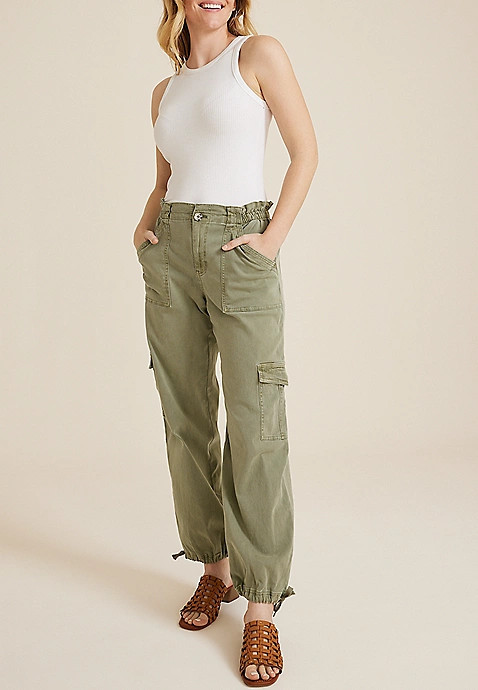 High Rise Drawstring Cargo Straight Pant | Maurices