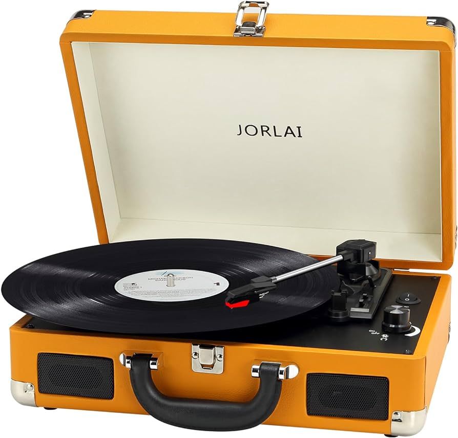 Jorlai Vinyl Record Player 3-Speed Turntable with Bluetooth, Portable Suitcase, Built-in Battery ... | Amazon (US)