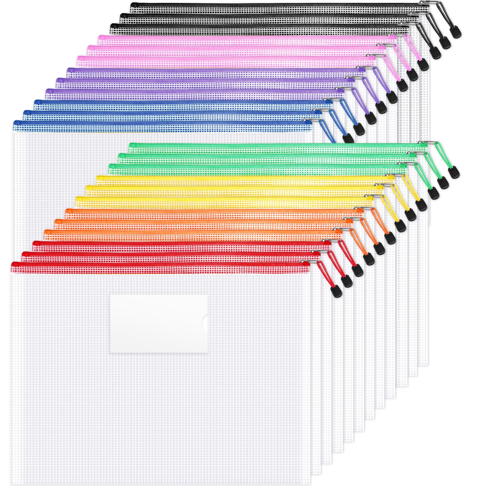 Sooez 24 Pack Super Large Mesh Zipper Pouch Bags, A3 (16.5×11.7 in) Storage Bags with Label Pock... | Amazon (US)
