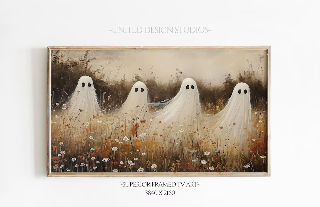 Halloween Samsung Frame TV Art, Ghost Fall Wildflower Field, Vintage Painting of Ghosts in a Autu... | Etsy (US)