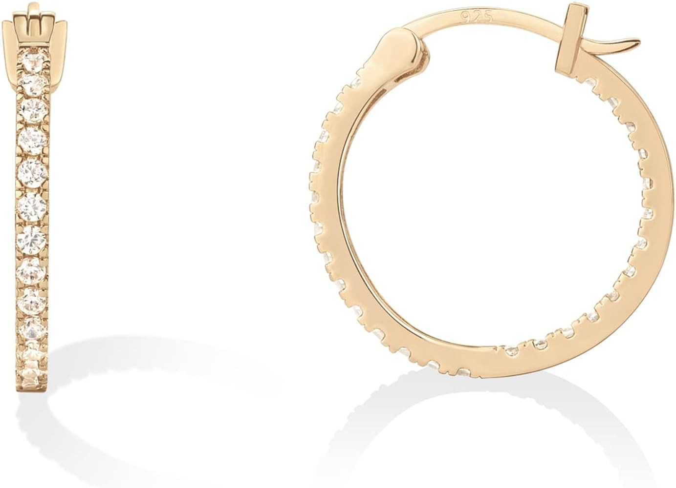 14K Gold Plated 925 Sterling Silver Post Cubic Zirconia Hoop Earrings 30/15mm | Amazon (US)