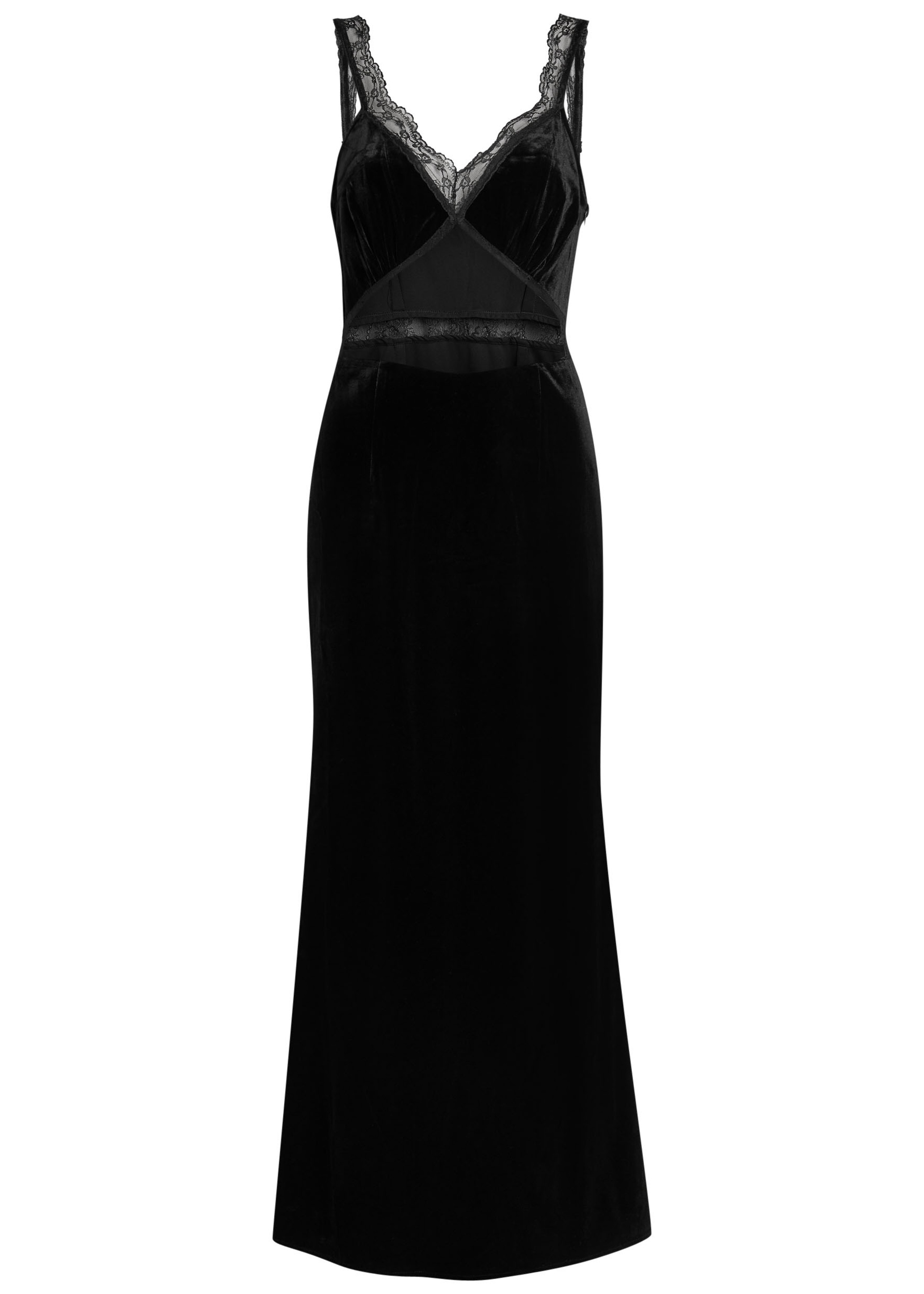 Lace-embellished velvet midi dress | Harvey Nichols