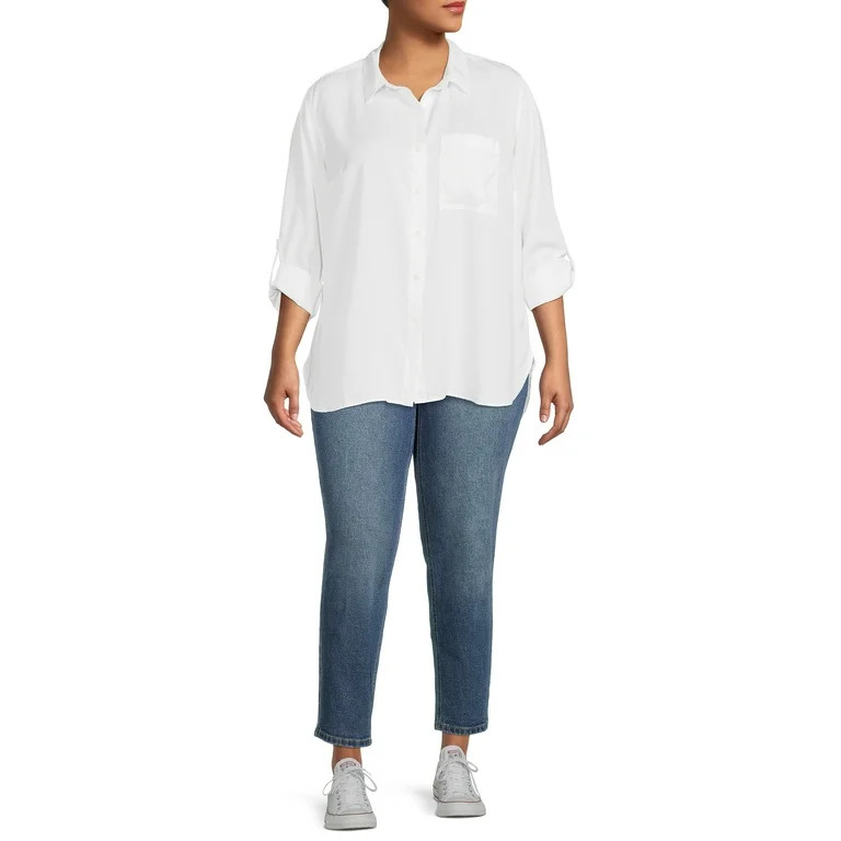 Terra & Sky Women’s Plus Size Button Front Shirt with Long Sleeves | Walmart (US)