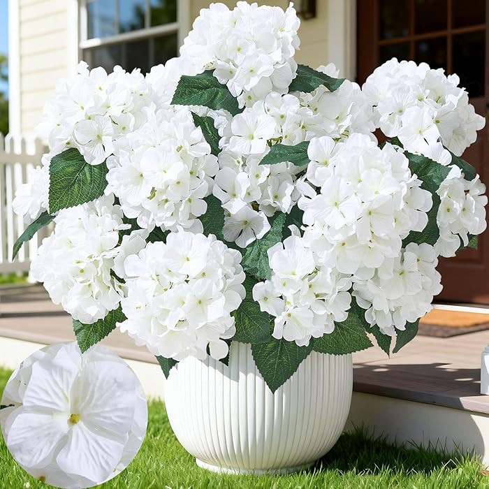 12 Heads Artificial Flowers for Outdoors, UV Resistant Faux Hydrangea Flowers for Outdoor Planter... | Amazon (US)