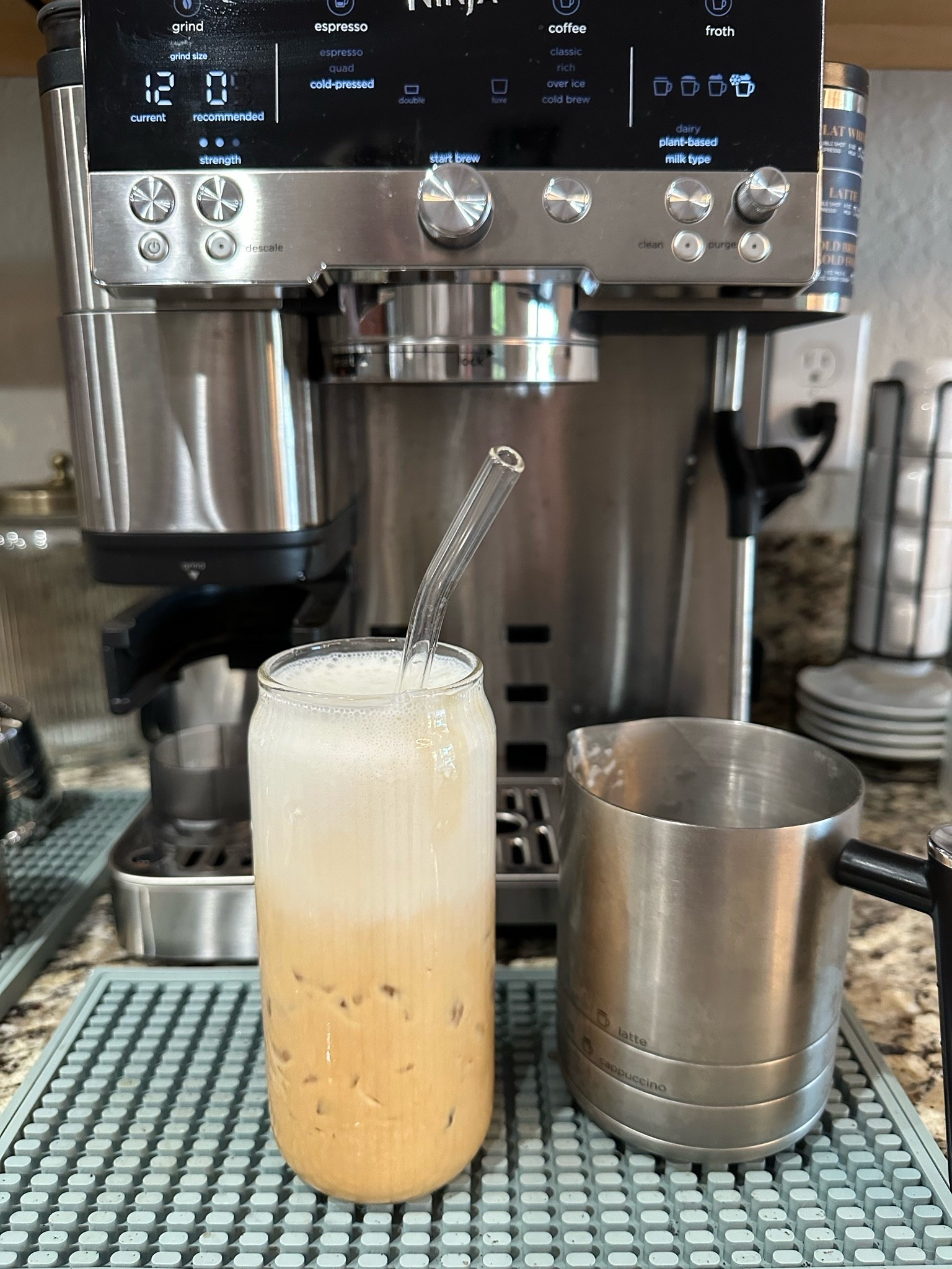 Does this not look just like Starbucks?? 
Crushed ice
Cold pressed setting
Cold foam froth with unsweetened vanilla almond milk and a dash of Chobani sweet cream creamer (to taste)
Tastes just like the vanilla sweet cream cold foam cold brew from SB 🤌🏼

#LTKdayinmylife #LTKmorningroutine #LTKHome