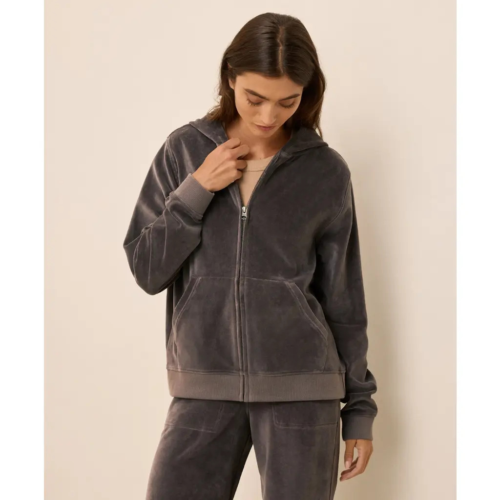Pact Organic Cotton Pure Velour Zip Hoodie in Graphite at Nordstrom, Size Medium | Nordstrom