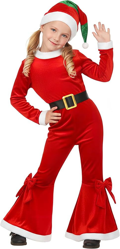 Christmas Costume for Girls Santa Claus Outfit for Girls Mrs Claus Dress With Xmas Hat | Amazon (US)