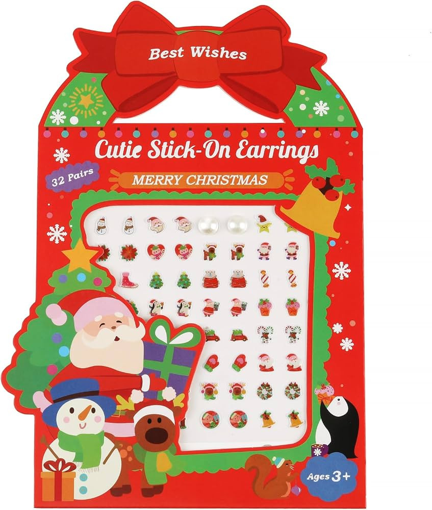 32 Pairs Christmas Stick On Earrings - Little Girls Christmas Sticker Self-Adhesive Sticker For l... | Amazon (US)