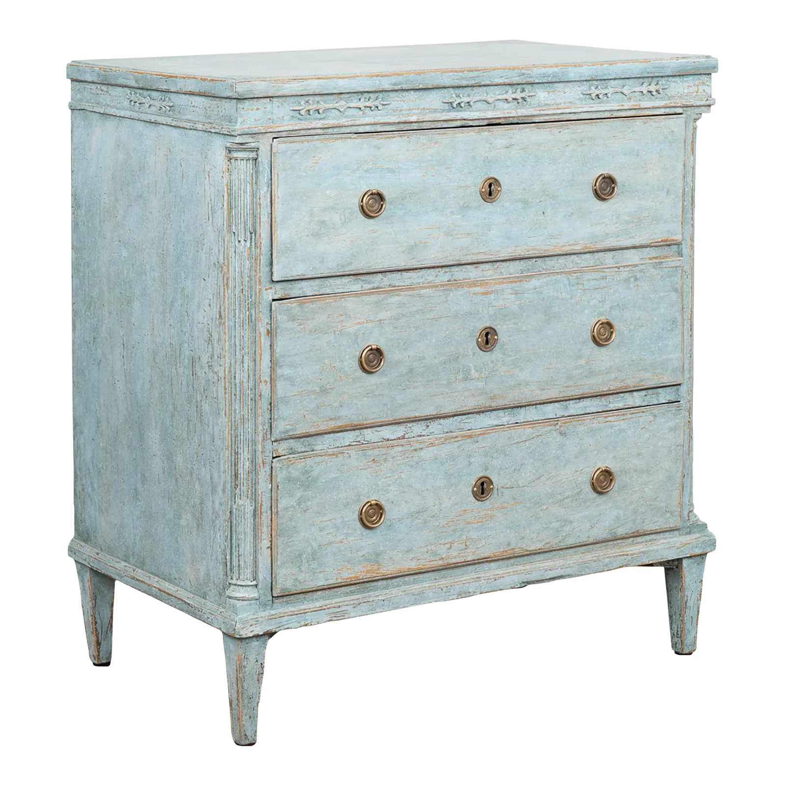 Blue Painted Chest of Three Drawers, Denmark Circa 1840 | Chairish