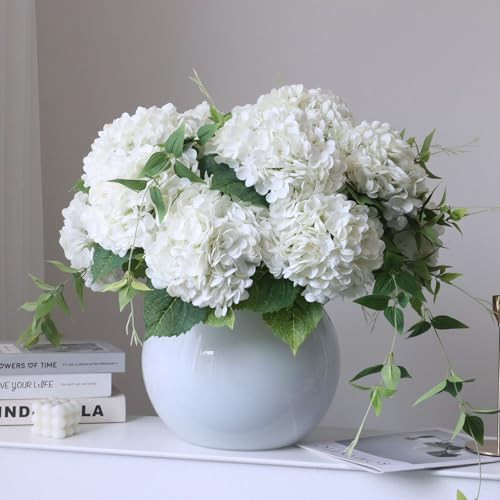 4pcs 21" Faux White Hydrangeas Artificial Flowers, Real Touch Silk Hydrangea Flowers with Stems f... | Amazon (US)