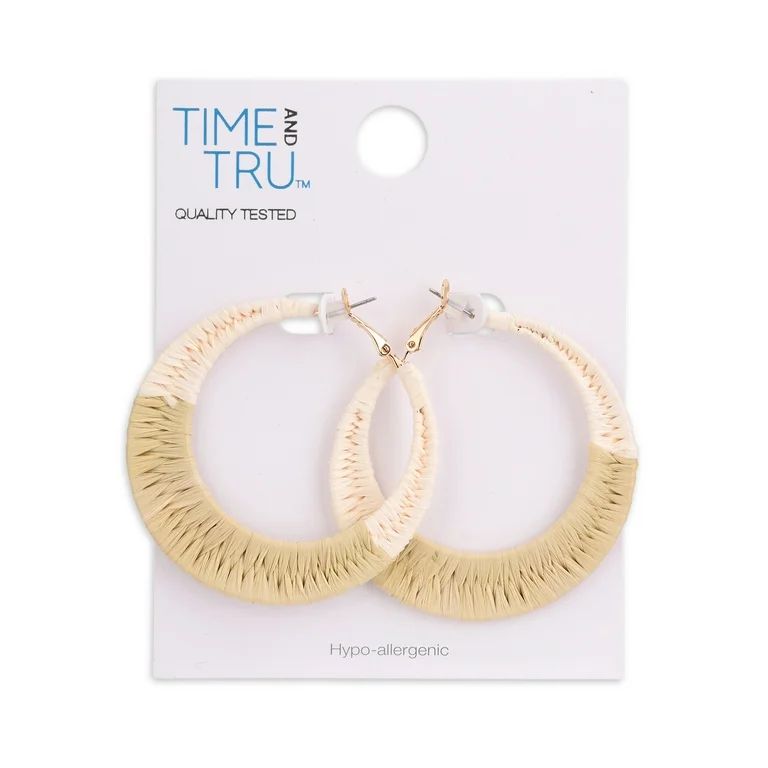 Time and Tru Female Adult Gold-Tone Natural Tone Raffia Hoop Earring | Walmart (US)