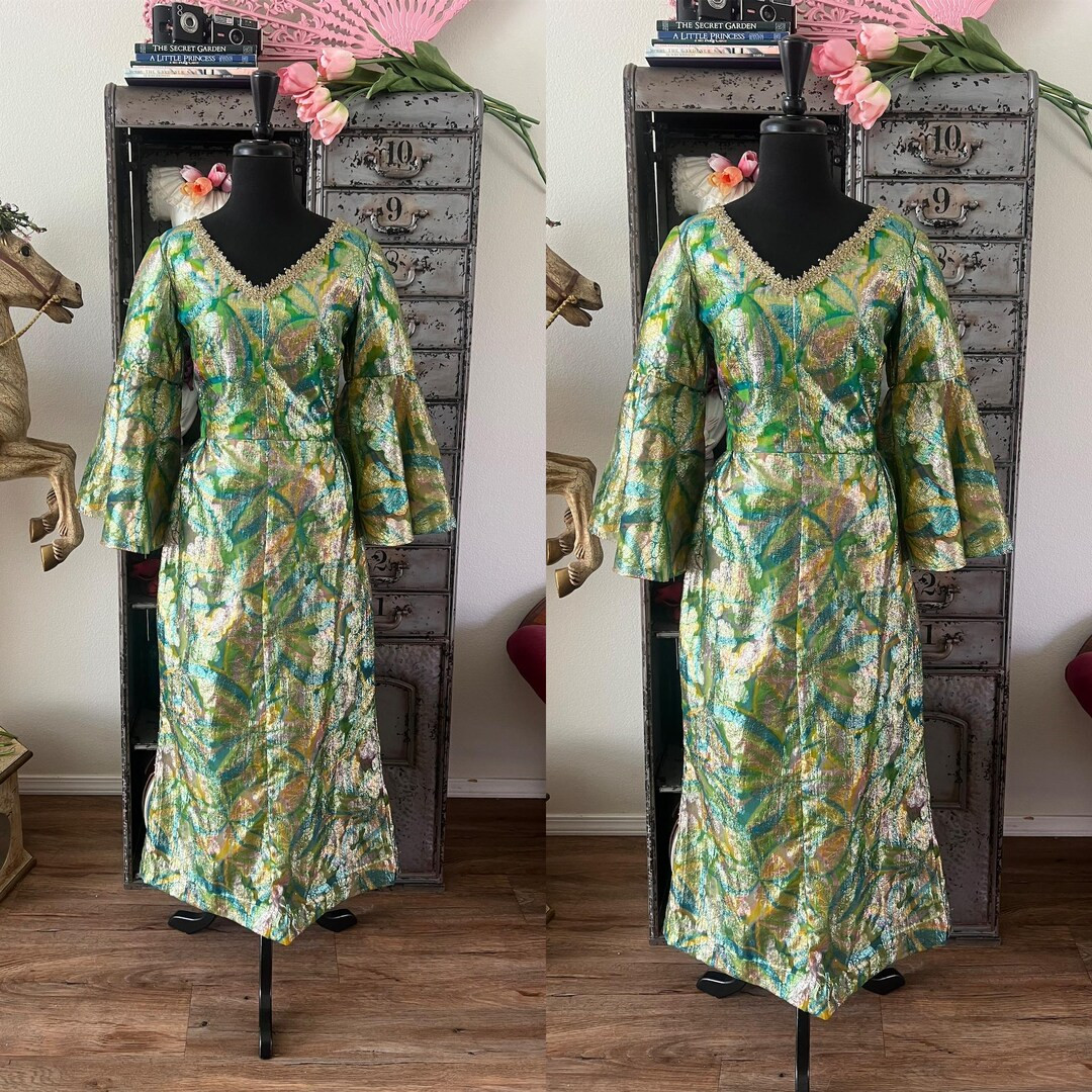 Vintage 1960's 70's Multicolor Metallic Dress With Flared Sleeves S/M - Etsy | Etsy (US)