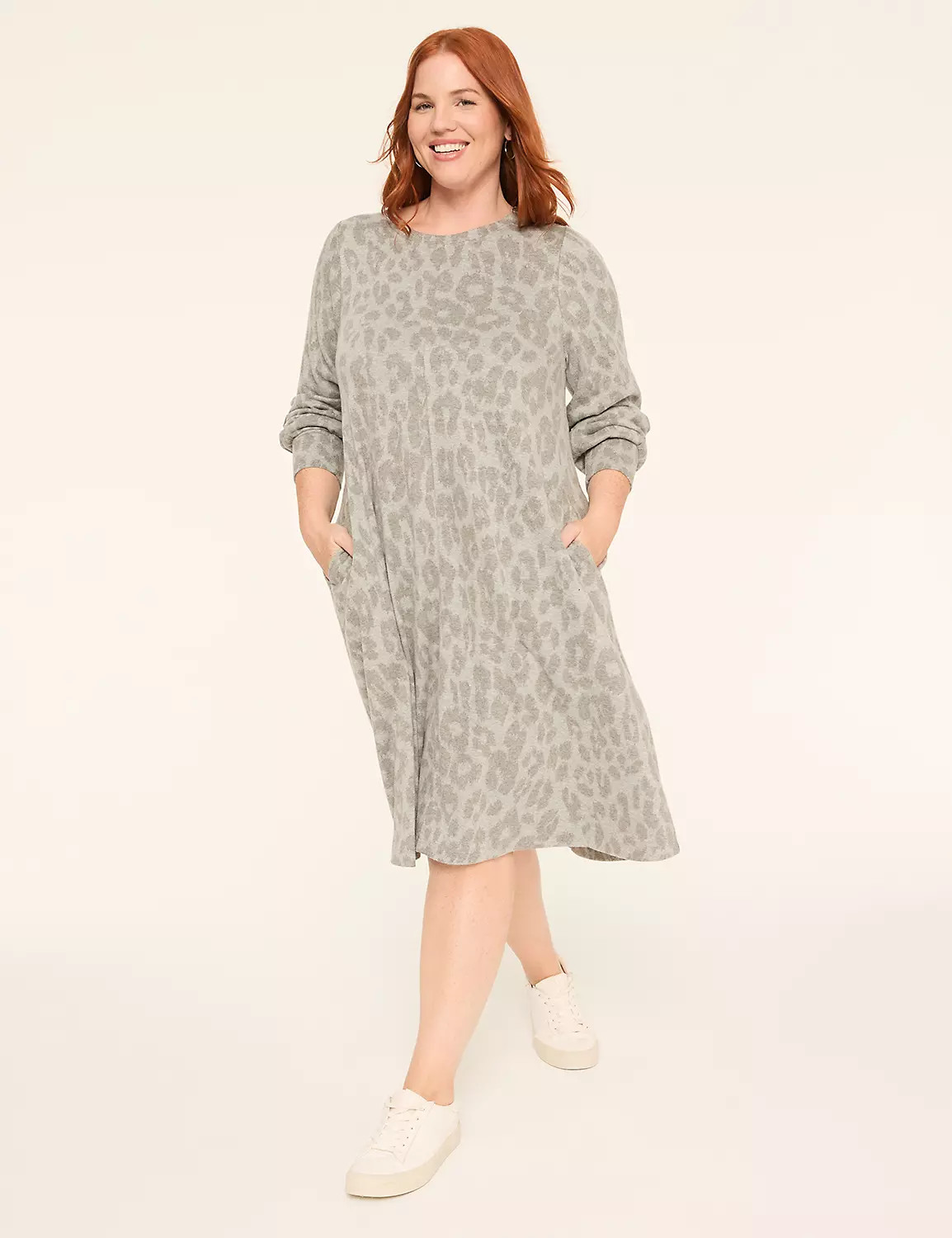 Long-Sleeve Crew-Neck Jacquard Swing Dress | Lane Bryant (US)